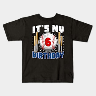 6 Years Old Kids Baseball Player 6Th Birthday Party Boys Kids T-Shirt